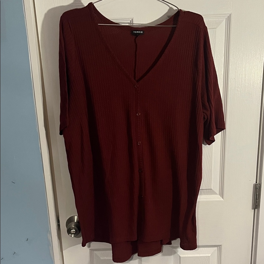 Torrid Deep Red Waffle Knit Shirt with Buttons